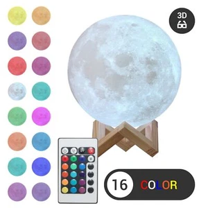 3D Moon Night Light Table Lamp USB Charging Remote Touch Control Decor Gift - Picture 1 of 7