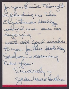 Jean MacArthur, Gen. Douglas MacArthur's Wife, signed Christmas Wishes Card - Picture 1 of 5