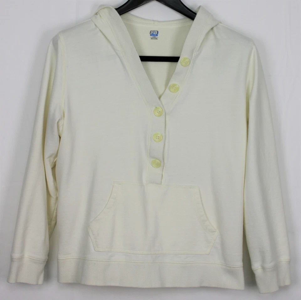 SB ACTIVE XL Women's Sweatshirt Long Sleeve Pullover 1/2 Button Hooded Cream - Image 1 of 3