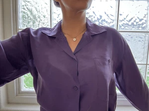 Blusa SCNY Mujer Vintage Ciruela Morado 100% Seda Manga Larga Abotonada M-L - Imagen 1 de 5