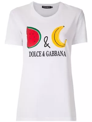 Camiseta Jersey Algodón Blanco Estampado Fruta DOLCE & GABBANA D&G Talla 42 IT, 6 EE. UU. Nueva Foto 1 de 4