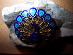 Beautiful Enamel Peacock Brooch 900 Silver Single Piece - Picture 1 of 8