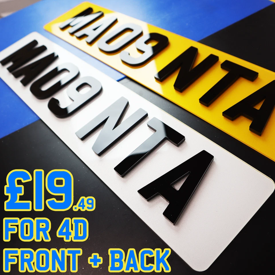 FRONT + BACK 3D 4D Number Plates Road Legal 3MM RAISED ACRYLIC! Vehicle License - image 1 of 4