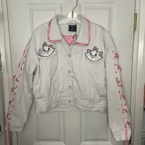 Disney x Lazy Oaf NWT Marie Aristocats White Denim Jacket Small/Medium - Picture 1 of 8