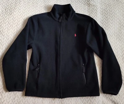 RALPH LAUREN Polo Black Fleece Jacket Full Zip Boy M 10 12 Logo Kid Youth School - Image 1 of 4