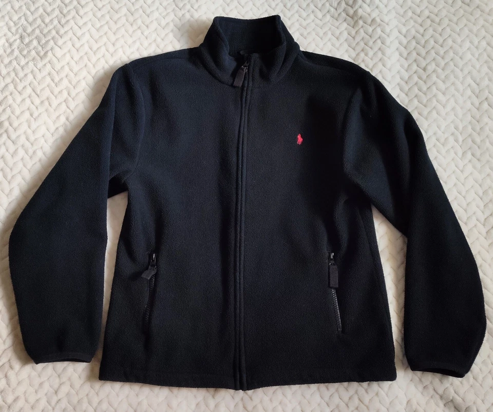 RALPH LAUREN Polo Black Fleece Jacket Full Zip Boy M 10 12 Logo Kid Youth School - Image 1 of 4