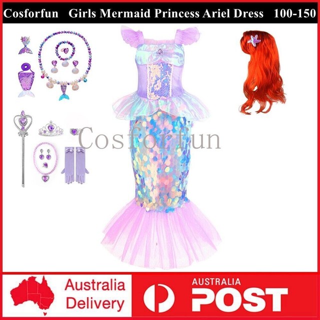 Vestido de sereia para crianças, princesa ariel, fantasia para