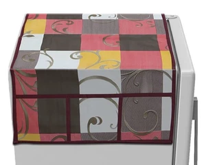 PVC Fancy Check Print Fridge Top Cover With Pockets Multicolor For Decoration - Picture 1 of 5