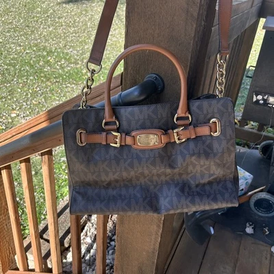 Michael Kors Hamilton Leather Large Sized Signature Brown Shoulder Bag Purse - Image 1 of 4