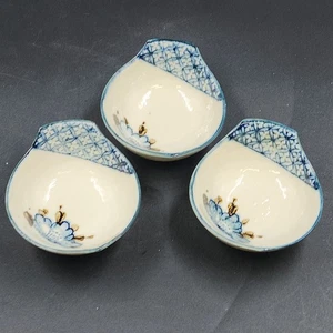 3 Japanese Ceramic Tonsui Bowls Blue Floral Hand Painted Porcelain Nabe Hot Pot - Picture 1 of 9