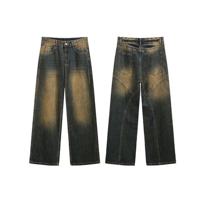 Men's Clothing Street Three-dimensional Cutting Worn Jeans - Photo 1/4