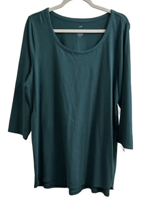 J.Jill Women's Luxe Supima A-Line Tunic Deep Green Size Large Tall Holiday - Image 1 of 4
