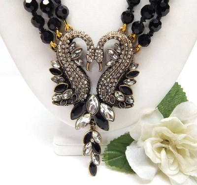 МУЛЬТИ ПРЯДЬ ЧЕРНЫЙ КРИСТАЛЛ БУСИНА И СТРАЗЫ ЛЕБЕДИ ПОДВЕСКА ОЖЕРЕЛЬЕ 22» - Изображение 1 из 4