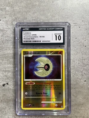 Pokemon Card Lunatone Rev Holo CGC 10 Gem Mint, Great Encounters 76/106 2008 (1) - Image 1 of 4