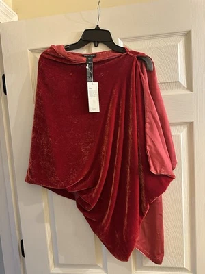 全新带标签 Eileen Fisher 天鹅绒丝绸披肩红色围巾均码 — 第 1/2 张图片