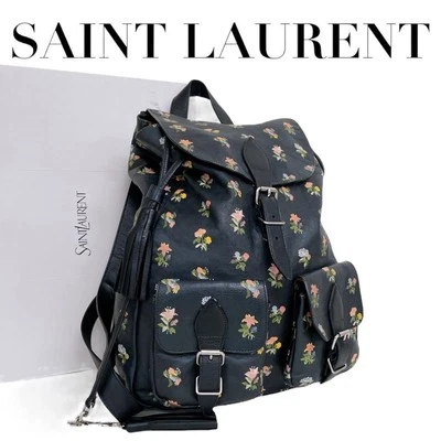 Super Vhtf Saint Laurent Flower Leather Backpack Black Women Luxury Classic Used - Image 1 of 4
