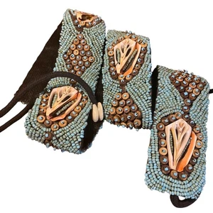 Beaded Shell Belt With Intricate Turquoise & Brown Beadwork Vintage Festival - Picture 1 of 4