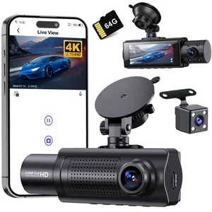X5 4K WiFi Dash Cam Front and Rear Inside, 2160P+1080P+1080P FHD 3 Channel Da... - Picture 1 of 8