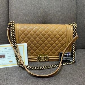 CHANEL Boy Chanel 28 Matelasse Caviar Skin Brown Chain Shoulder Bag w/Warrany - Picture 1 of 24