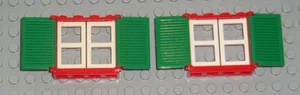 LEGO 2 Fenster mit Fensterläden 3853 weiß grün rot City System Classic Window - Picture 1 of 2
