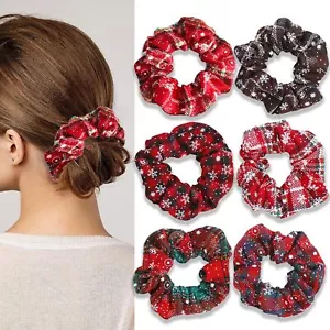 6pcs Christmas Scrunchies Red hair ties Ponytails Elastic Hair Ties Christmas... - Picture 1 of 6