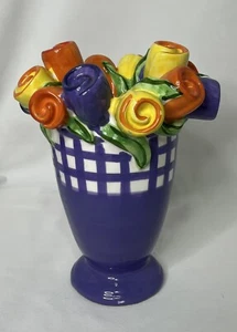 Medium Floral Purple Checked 3D Vase - Picture 1 of 6