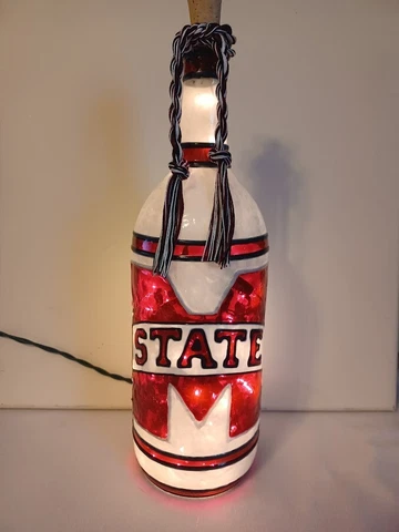 Mississippi State Inspired Hand Painted Lighted Wine Bottle Stained Glass look Cover