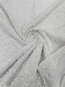 58/60" Velvet Sequins Stretch Fabric - White - 2 Way Stretch Fabric By Yard - Picture 1 of 3