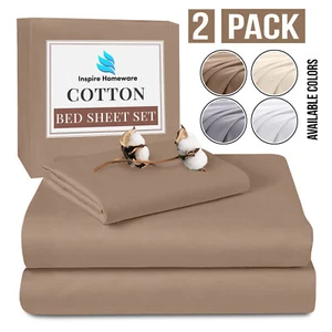 2 PACK Egyptian Cotton Flat Sheet TC 400 Bed Sheets Single Double King Size - Picture 1 of 37