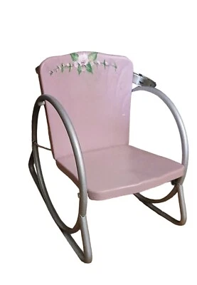 Vtg Child's1940s Ring a Rock Patio Chair Paul Fleischer Outdoor Pink Metal - Image 1 of 4