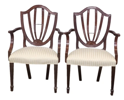 Pair Baker Historic Charleston Federal Shieldback Mahogany Dinning Arm Chairs - Image 1 of 4