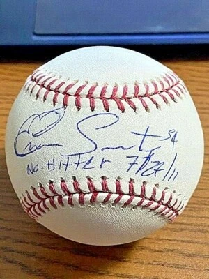 埃文·桑塔纳签名亲笔签名 OML 棒球!  天使、双胞胎、皇家!  STEINER — 第 1/2 张图片