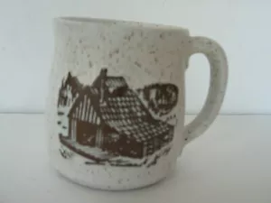 Onion River Pottery OLD MILL SCENE SPECKLED CREAM AND BROWN HEAVY mug - Picture 1 of 3