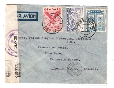 GREECE WW2 6d BALKAN ENTENTE Cover Thessaloniki CENSOR 1940 London Airmail XD124 - Image 1 of 4