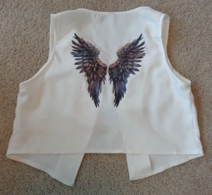 Gilet bianco con frange anteriori strass e ali grigio metallizzato/argento sul retrođź’—taglia L - Foto 1 di 4