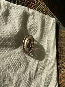 Victorian Brooch Antique Amethyst Glass Silver Tone Pin Jewelry Purple Scratches - Picture 1 of 12