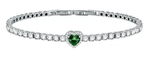Bracciale Morellato Tesori SAVB13 Bracelet Donna Acciaio Tennis Cuore Verde New - Picture 1 of 4