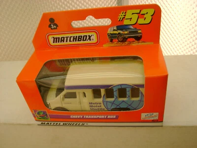 1999 MATCHBOX SUPERFAST #53 CHEVY TRANSPORT BUS METRO MOTEL SHUTTLE NEW IN BOX - Image 1 of 3