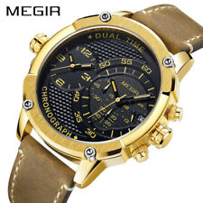 MEGIR Chronograph Sports Leather Quartz Watch Men Dual Time Zone Wristwatches