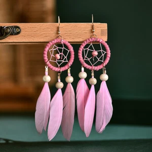 Fashion Feather Tassel Long Drop Earrings Ethnic Vintage Jewelry Gift for Women - Picture 1 of 18
