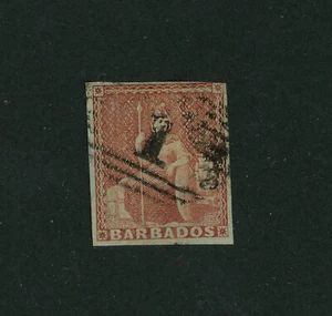 Barbados Scott # 4 Blued Paper F-VF Used Stamp British Colony Cat $325 - Picture 1 of 2