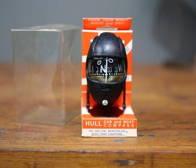 Brújula de tablero de auto vintage casco iluminado negro accesorio NOS Foto 1 de 4