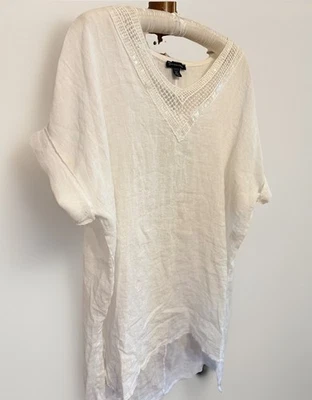 Blusa/cubierta blanca de lino blanco de gran tamaño talla pequeña Saks 5th Avenue Foto 1 de 4