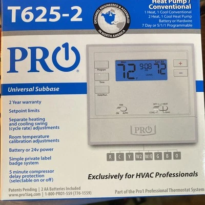 Pro1 IAQ T625-2 Multi-Stage Programmable Thermostat. Heat Pump Conventional. A16 - Image 1 of 3