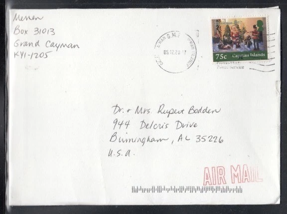 CAYMAN ISLANDS Commercial Cover George Town to Birmingham 5 Dec. 2017 cancel - Image 1 of 1