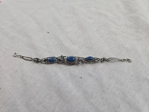 Vintage German Art Deco Flowers in Sterling Silver & Blue Stone Bracelet - Picture 1 of 6