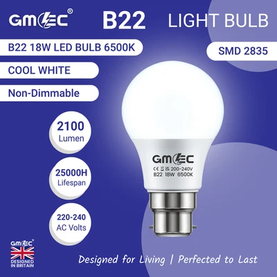 GMEC LED Bulb 18W B22 Bayonet Energy Saving Light Cool White 6500K 1 Pack Free Post