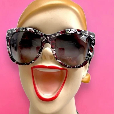 DOLCE & GABBANA Rose Flower Print 4270 Black Oversized Sunglasses **READ** - Image 1 of 4