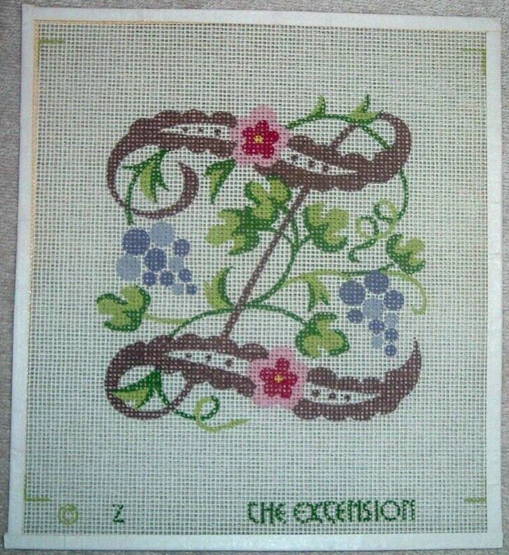 Floral Monogram Letter  "Z"  Vintage Needlepoint Canvas - Image 1 of 1