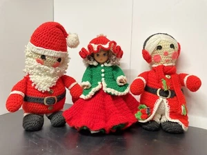 Vintage Handmade Crochet Santa Clause, Mrs Clause, Doll W/Knit Set Decor Holiday - Picture 1 of 4